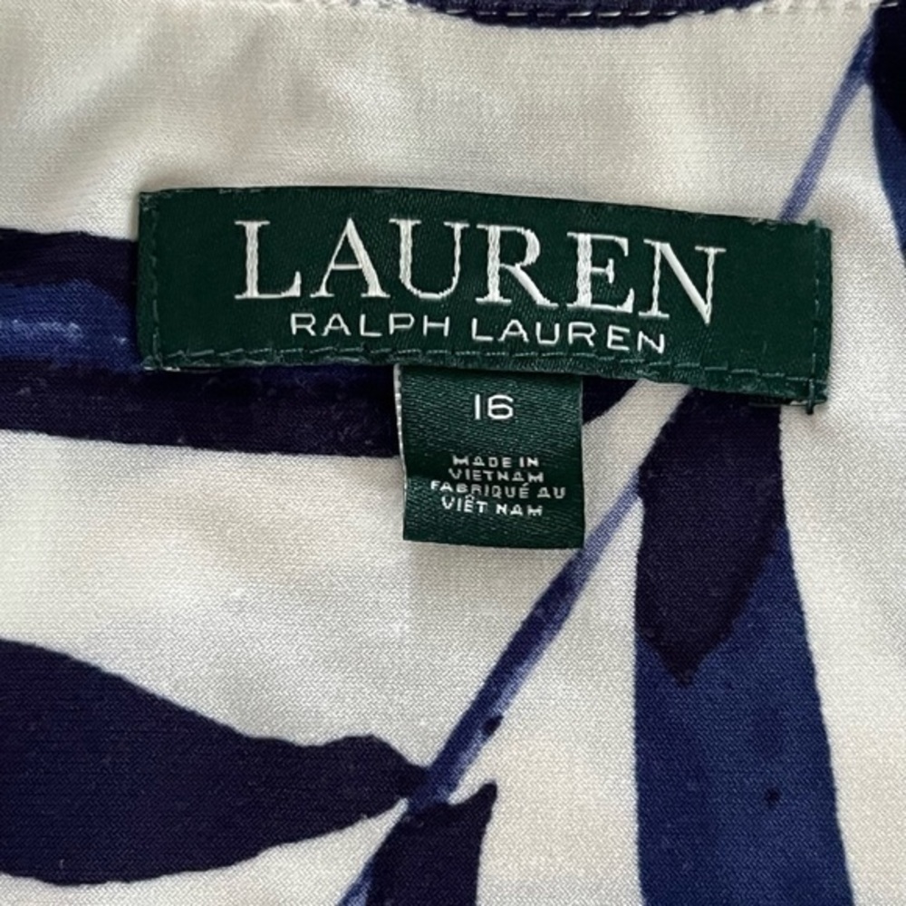LAUREN Ralph Lauren Asymmetrical Ruched Front Black‎ Blue White Dress Size 16 - Picture 11 of 13